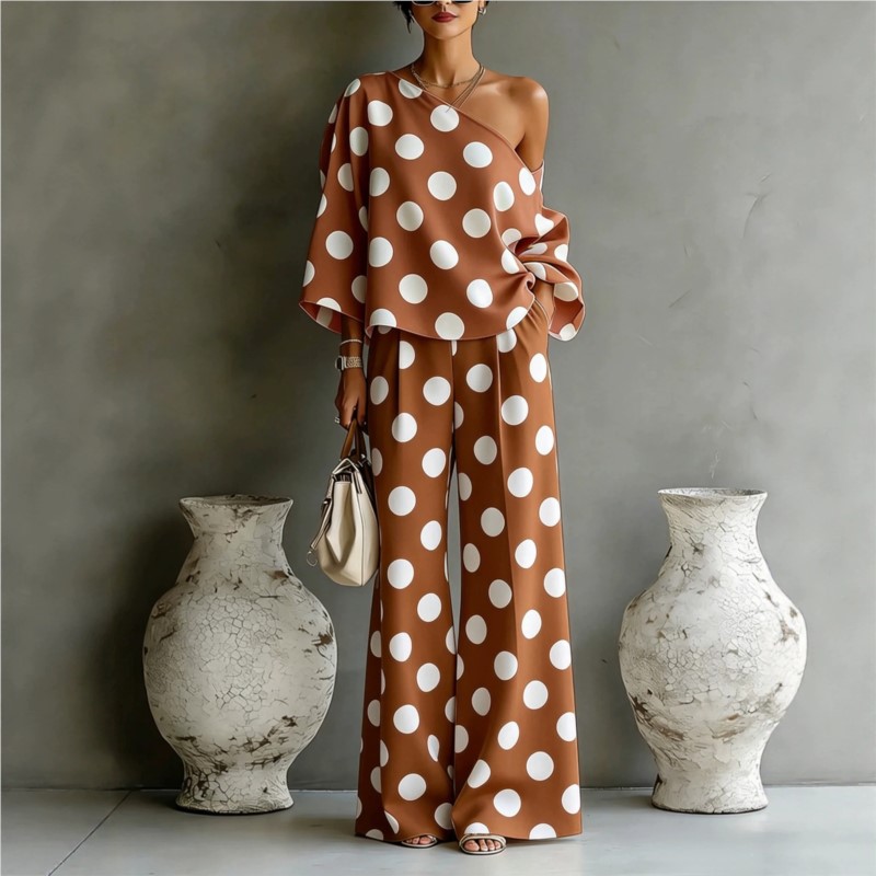 Women's Polka Dot 2 Piece Outf - Blouse Off Shoulder recension och pris