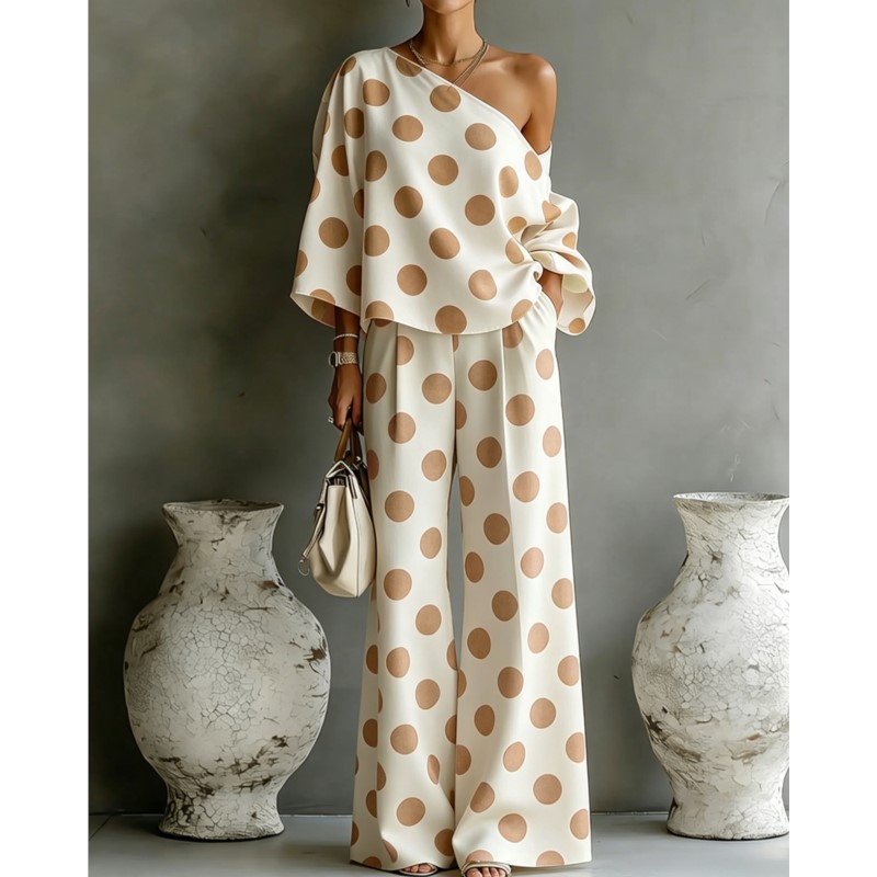 Women's Polka Dot 2 Piece Outf - Blouse Off Shoulder recension och pris