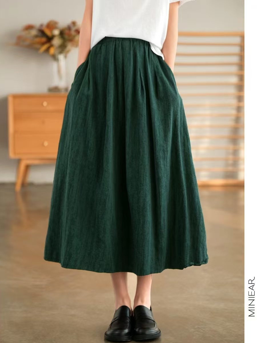New 2025 Autumn Pure Color Flo - Midi Skirt Floral recension och pris
