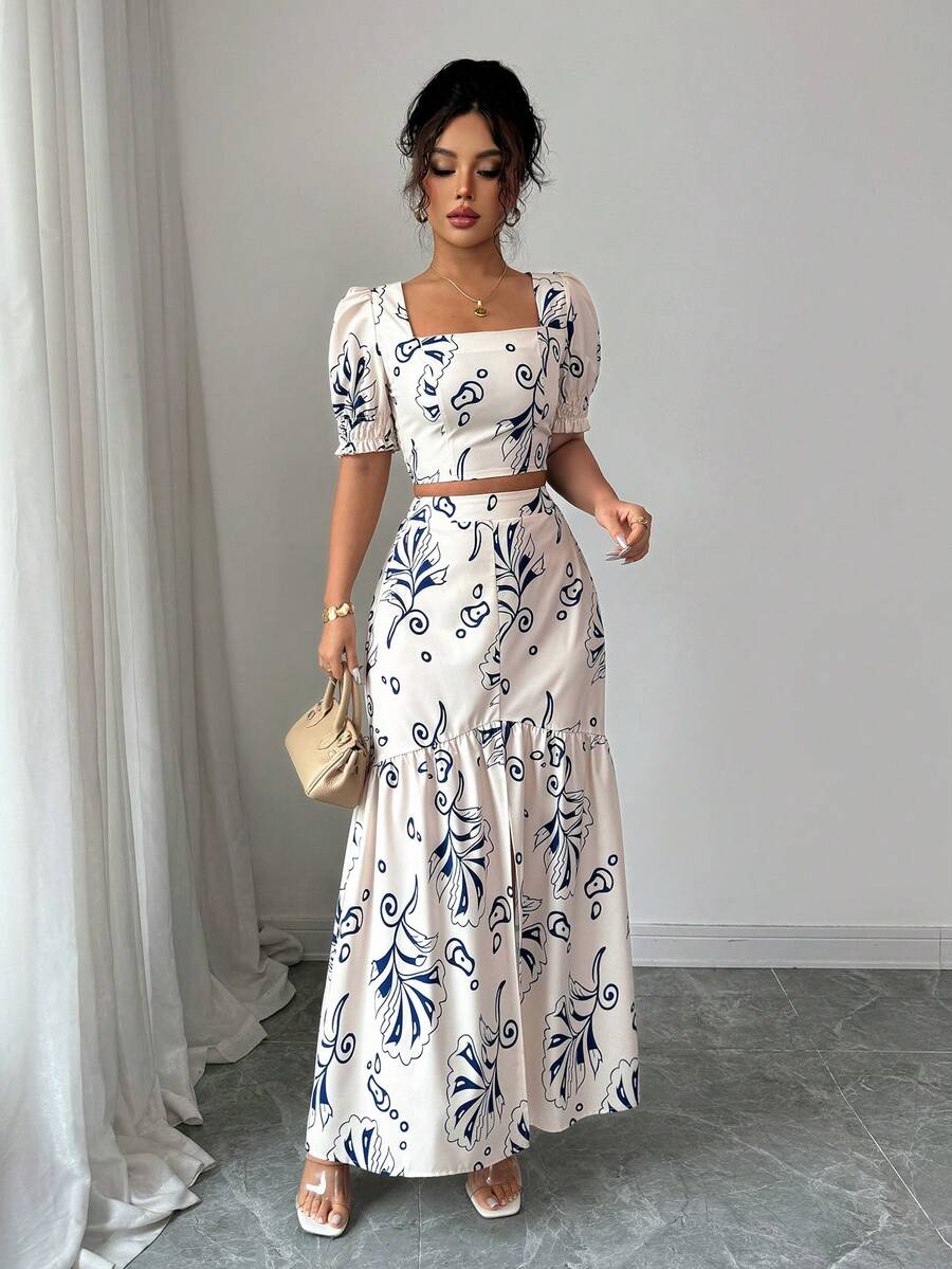 Floral Print Women 2Pcs Outfit - Romper Floral Print recension och pris