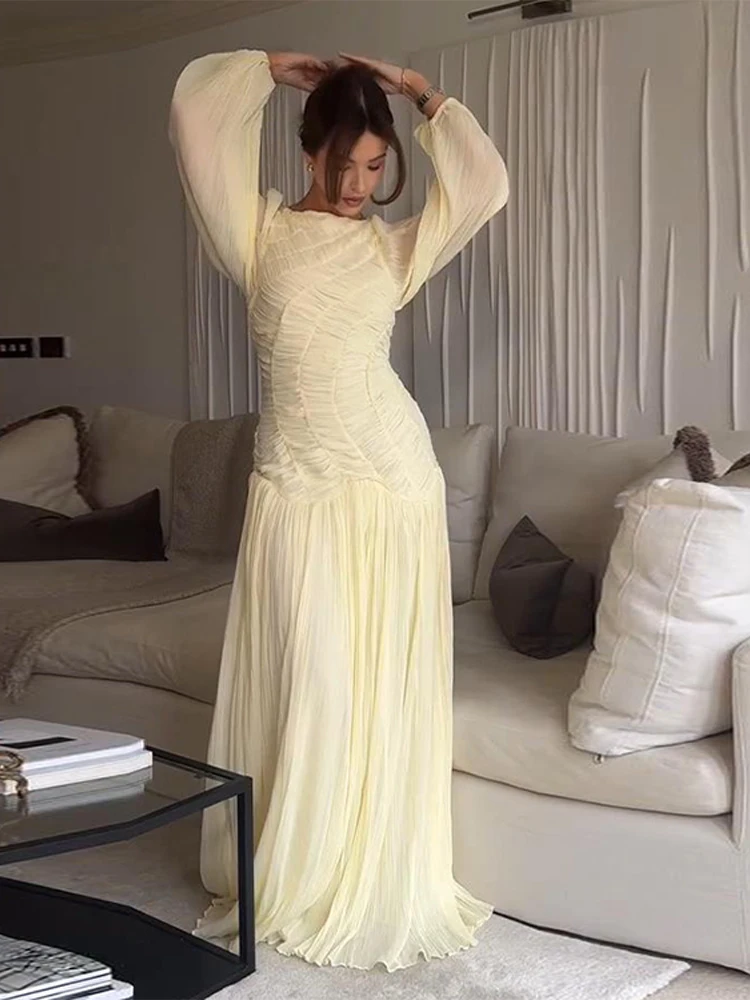 BWQ Elegant Chiffon Pleated Lo - Linen Dress Wrap recension och pris