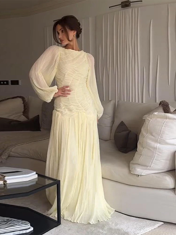 BWQ Elegant Chiffon Pleated Lo - Linen Dress Wrap recension och pris