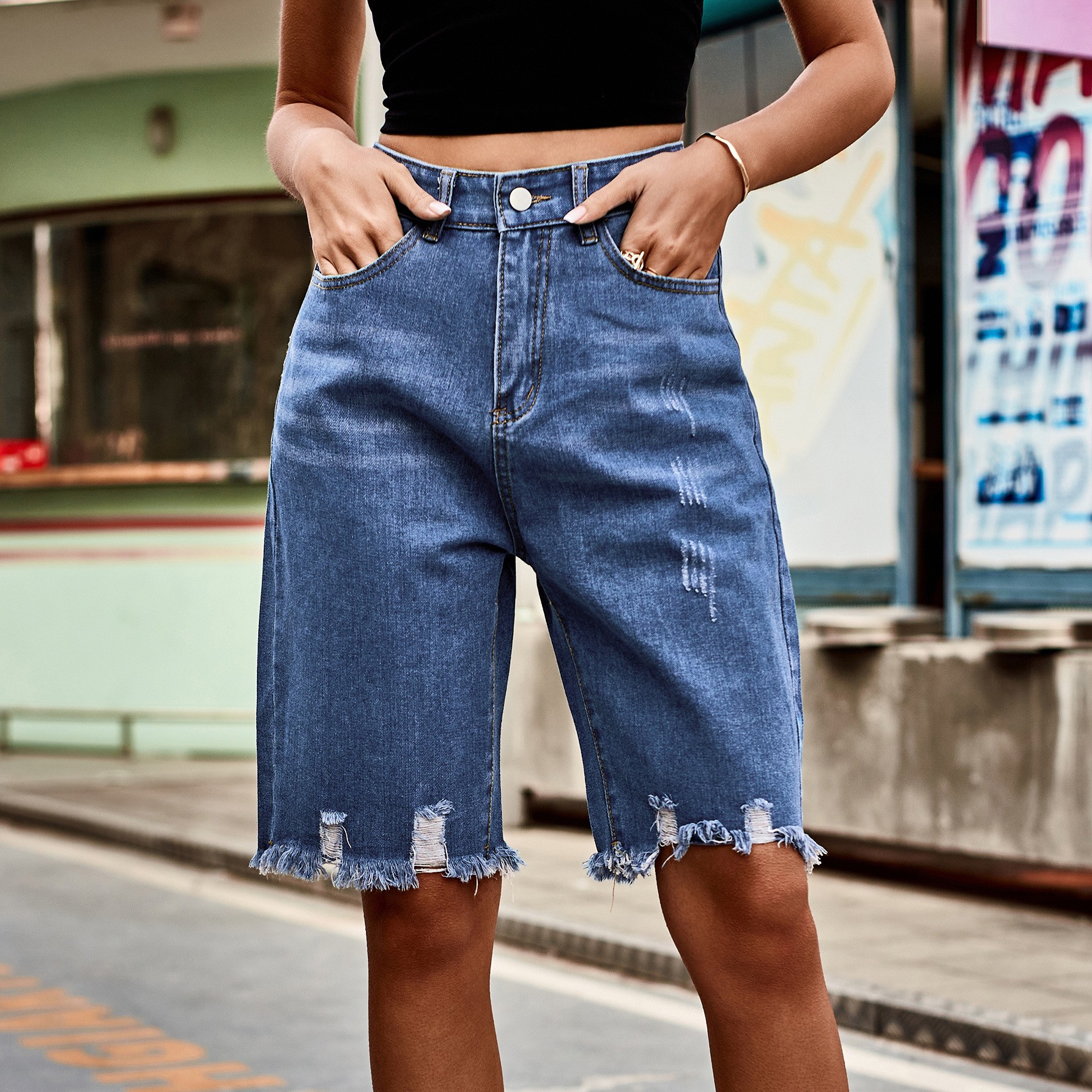 Summer Women's Clothing Distre - Shorts Denim Frayed recension och pris