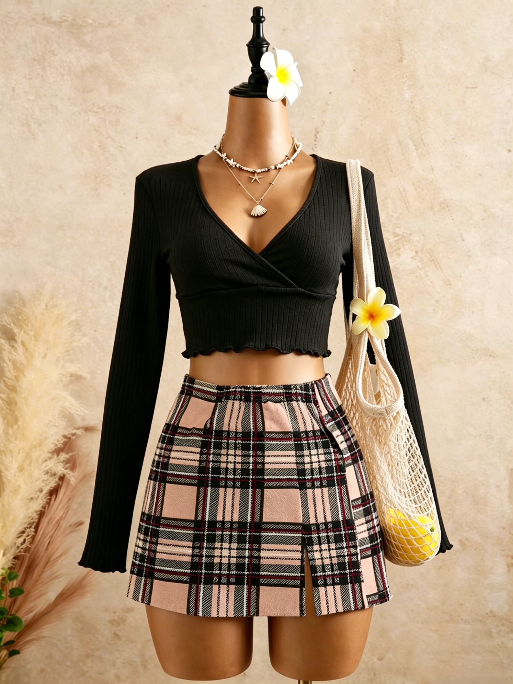 Women Black Wrap V Neck Ruffle - Crop Top Crochet recension och pris