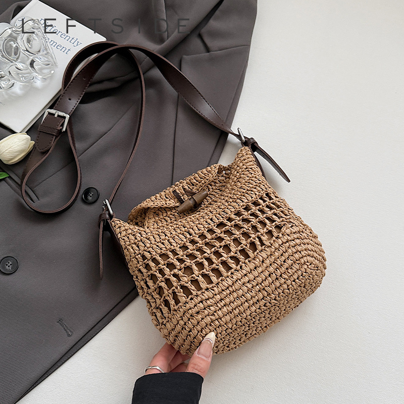 Small Woven Straw Bucket Bag L - Crochet Bag Raffia recension och pris