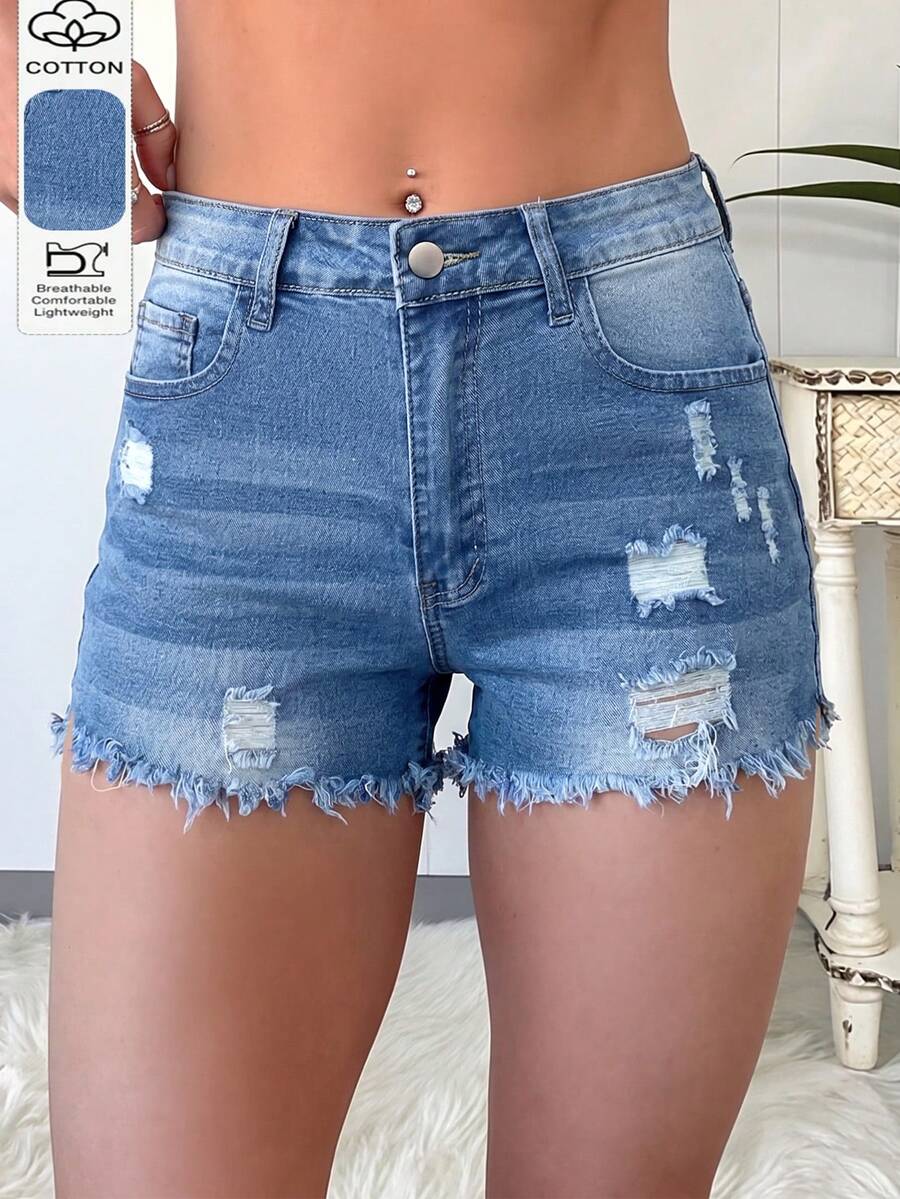 Womens Casual Distressed Denim - Shorts Denim Frayed recension och pris