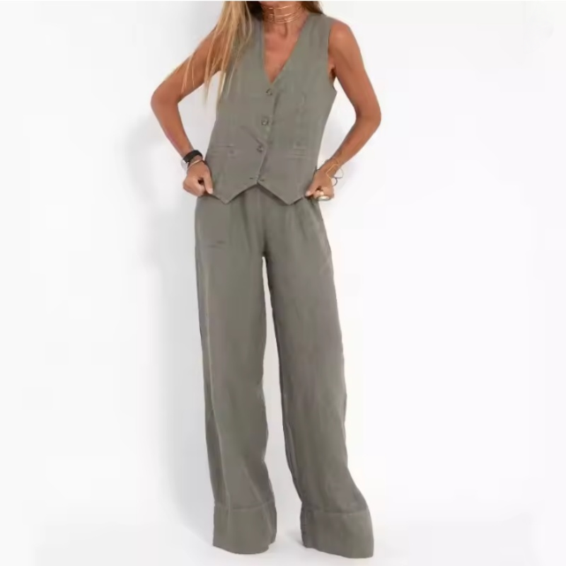 Womens Cotton Linen 2 Piece Se - Linen Pant Wide recension och pris