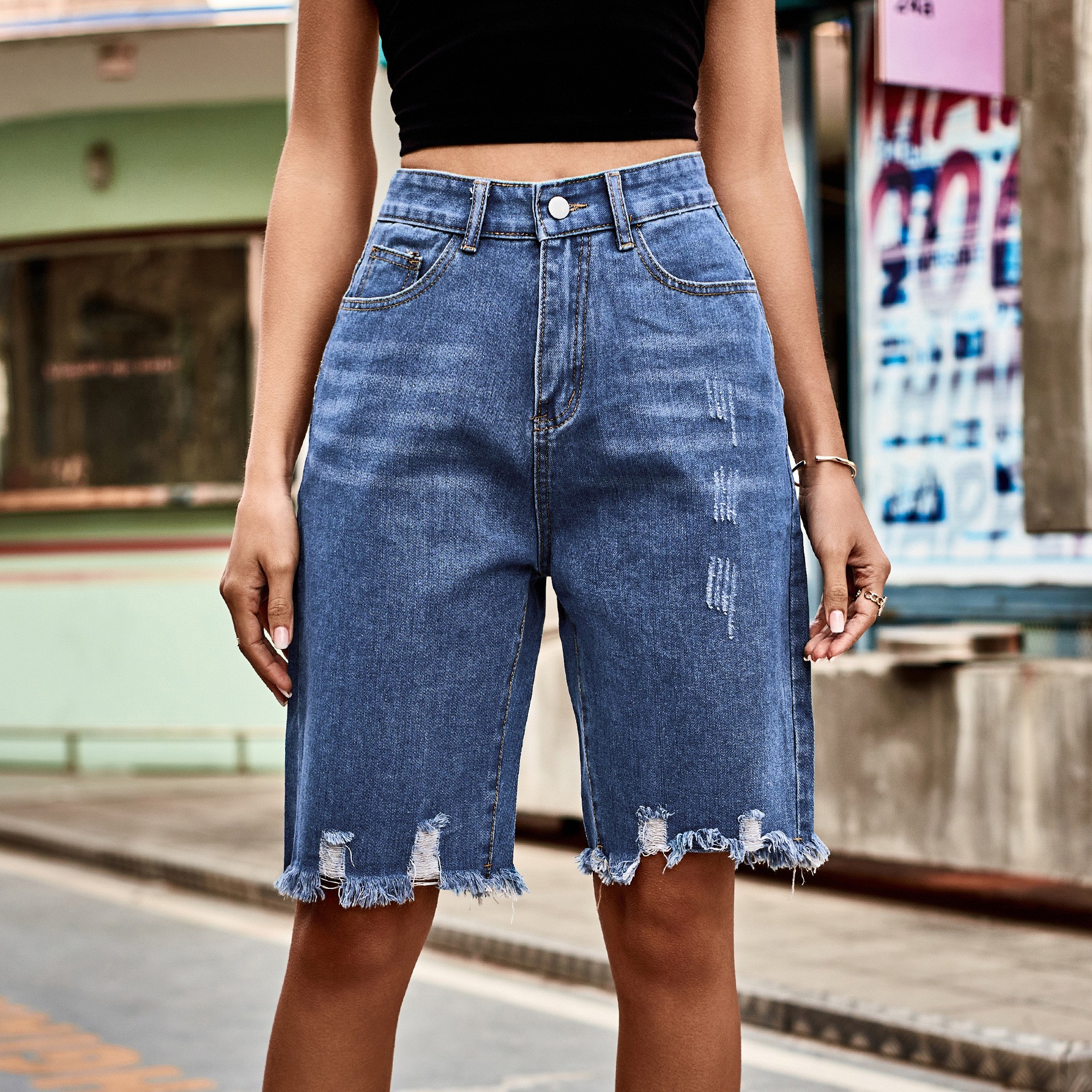Summer Women's Clothing Distre - Shorts Denim Frayed recension och pris