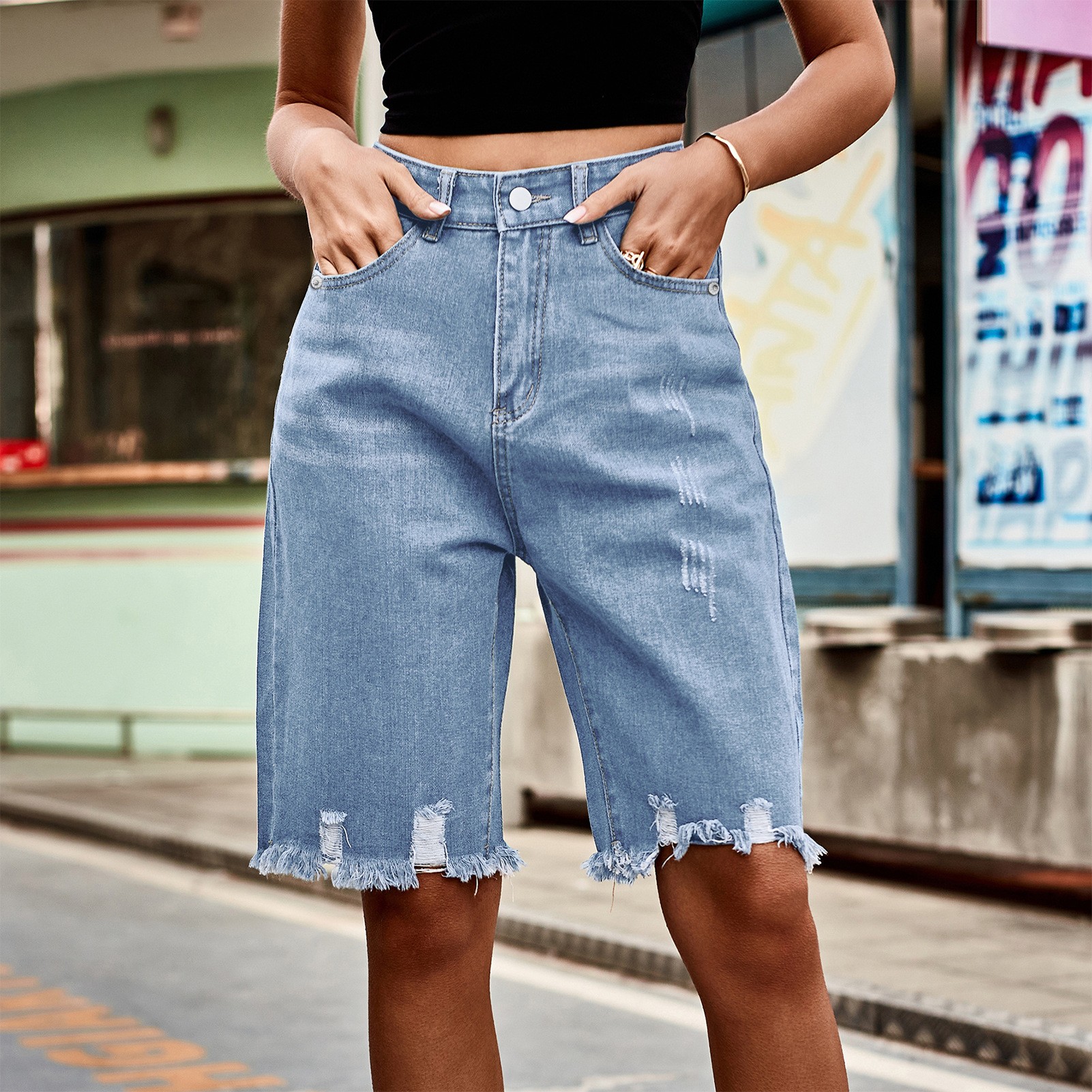 Summer Women's Clothing Distre - Shorts Denim Frayed recension och pris