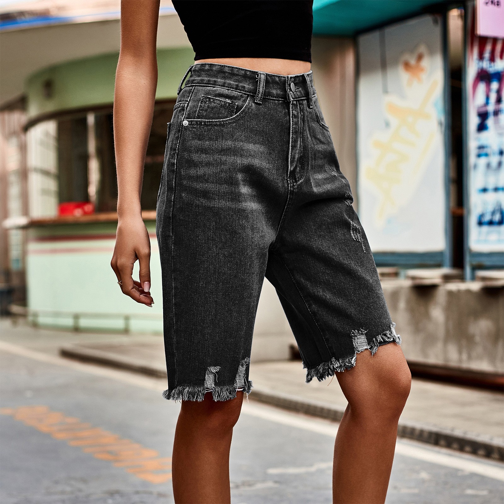 Summer Women's Clothing Distre - Shorts Denim Frayed recension och pris