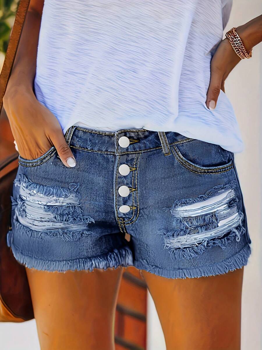 Womens Buttoned Distressed Den - Shorts Denim Frayed recension och pris
